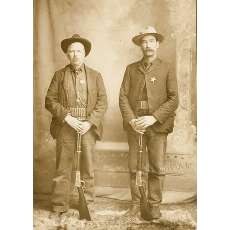 Mustachioed Lawmen Posing Proudly With Their Winchester Model 94 Lever-Action Rifles Each Wears A Cartridge Belt Around His Waist And A Shiny Star Pinned Over His Heart Poster Print by W H