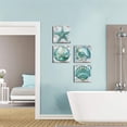 thumbnail image 4 of Teal Conch Shell Canvas Wall Art Bathroom Decor Rustic Watercolor Starfish Prints Pictures Vintage Beach Laundry Painting Poster 4 Pcs Set Modern Theme Framed Artwork Bedroom Home Decoration 14x14, 4 of 6