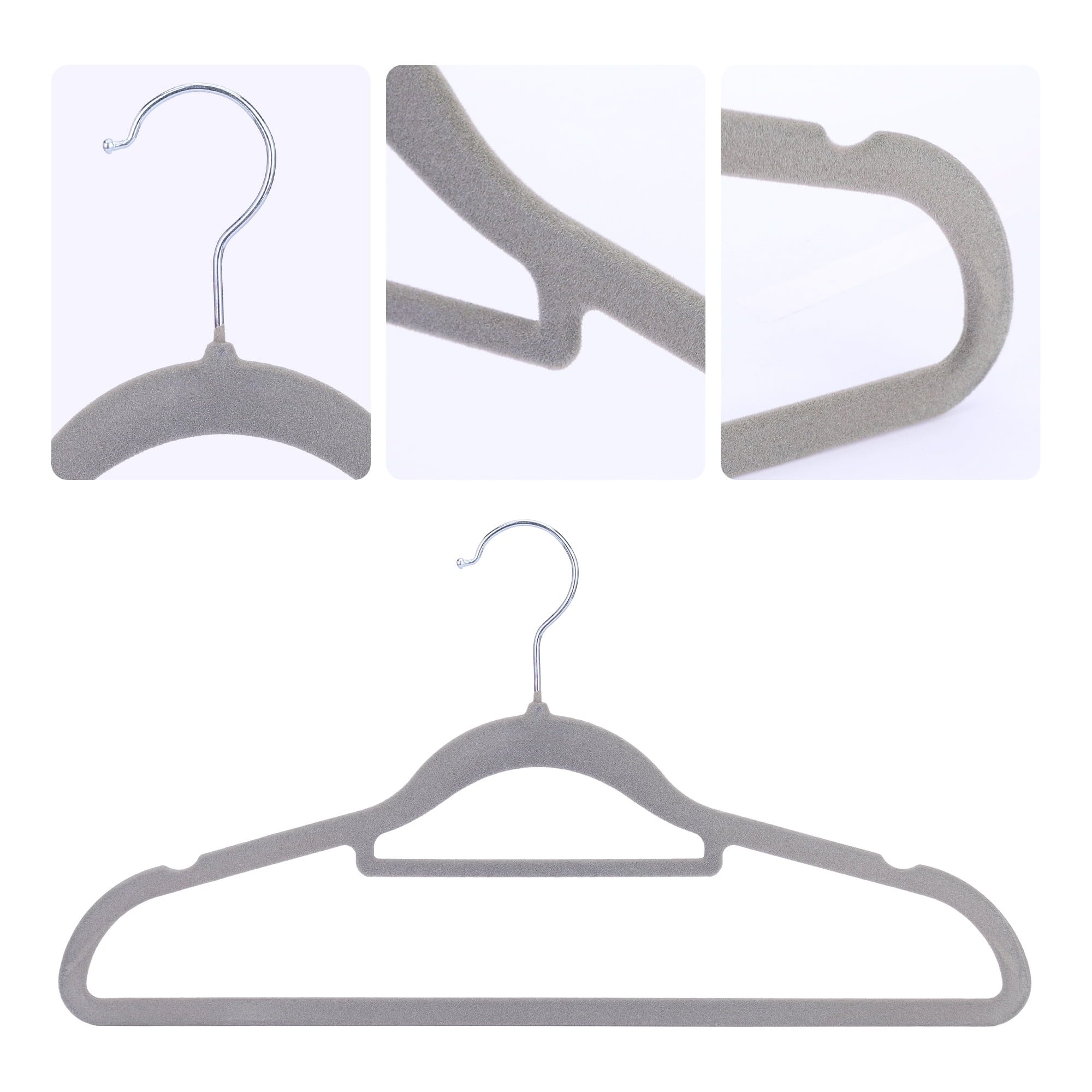 Unique Bargains Velvet Non-Slip Hangers Space Saving Clothes Hangers 30 Packs Gray