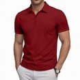 thumbnail image 2 of NOLDARES Mens Slim Fit Ribbed Polo Shirt Textured Knit Summer Golf Vacation Shirt(Brick Red,L), 2 of 9