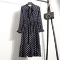 thumbnail image 1 of 2022 Women Blue StripedLong Sleeve neck Basic Dresses Button Split Pleated DressM Gao Jinjia LED, 1 of 2