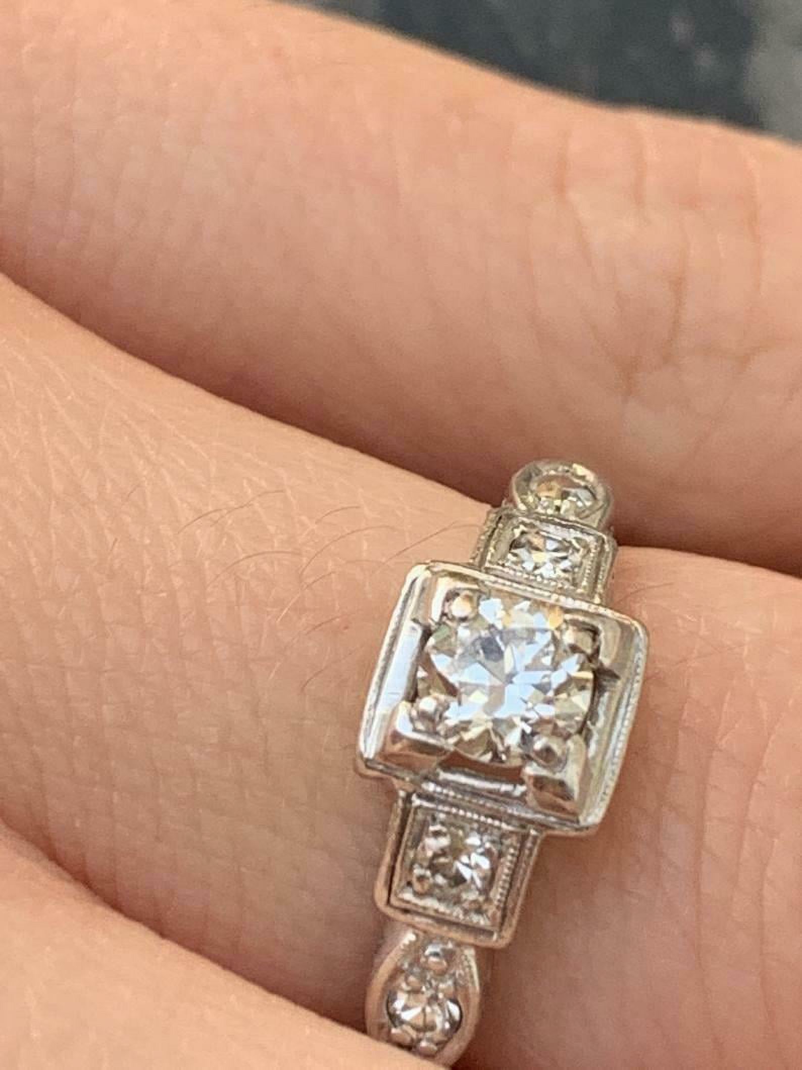 HeartsAndYou 2ct Round Moissanite Milgrain Vintage Inspired Inspired Engagement Ring for Women 18k White Gold over Silver