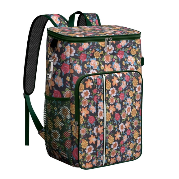 Spring Garden Floral Print Cooler Backpack, Insulated Leakproof Lunch Bag with Artistic Wildflower Design, Ideal for Camping, Picnic, Travel, Beach