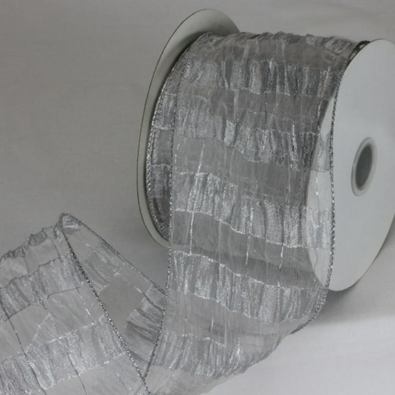 The Ribbon People Silver Plaid Wired Craft Ribbon 4" x 20 Yards