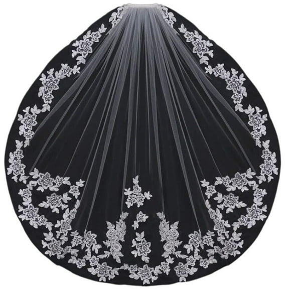 Short Wedding Veil with Appliques Edge, One Layer Bridal Veil, White or with Comb