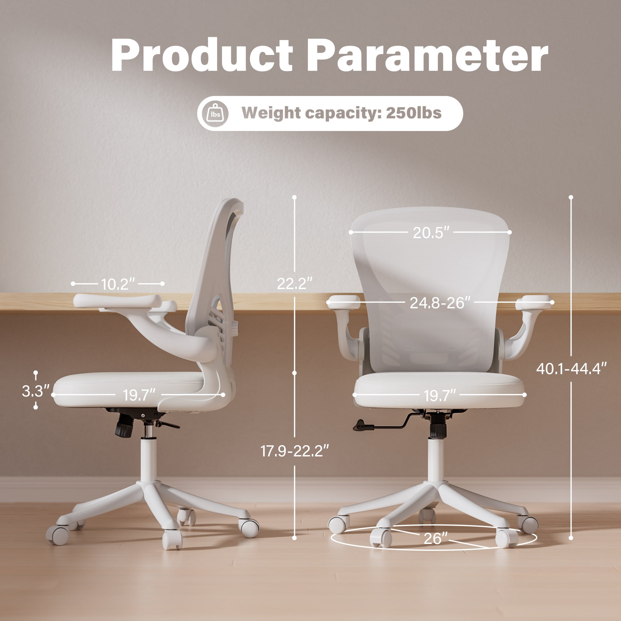 Ninecer Ergonomic Mesh Office Chair, Mesh Back Office Chair with Flip-up Arms, Swivel Computer Desk Chair with Lumbar Support for Adult, White