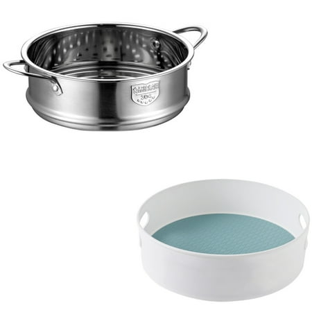 

Turntable Food Storage Bin Fruit Display Tray with 20cm Thickening Food Steam Rack Steamer and Double Ear