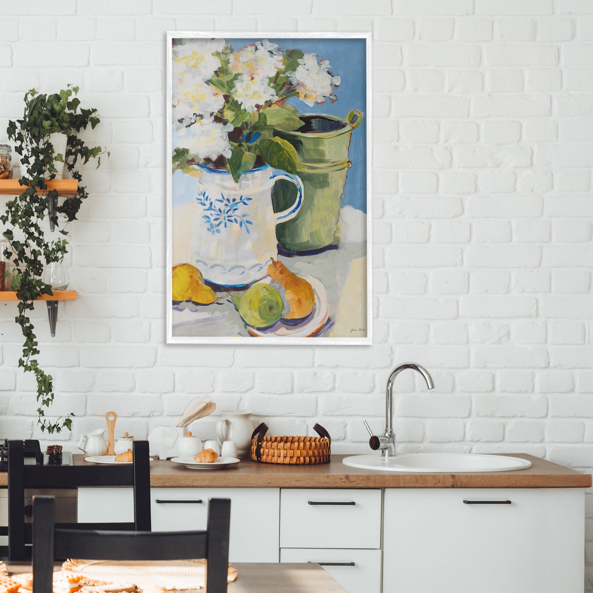 Stupell Industries Pitcher of Flowers Still Life White Framed Giclee Art, design by Jane Slivka