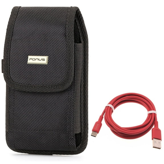 Rugged Case Belt Clip w Red 6ft USB-C Cable for Samsung Galaxy A73 5G,A53 5G,A33 5G,A13 5G,A03s Phones - Holster Canvas Cover Pouch, Charger Cord Power Wire Type-C