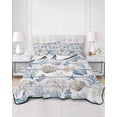 thumbnail image 2 of Quilts Queen Size Bedding Set, Ocean Coastal Lightweight Quilted Comforter, Ocean Nautical Coral Shells Wooden Grain Soft Reversible Bedspread Coverlet with Pillow Covers for All Season, 90" x 96", 2 of 7