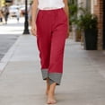 thumbnail image 2 of Miluxas Women's Gingham Trim Wide Leg Pants Elastic High Waist Loose Fit Casual Cropped Pants with Pockets Summer Work Casual Trousers Red, 2 of 7