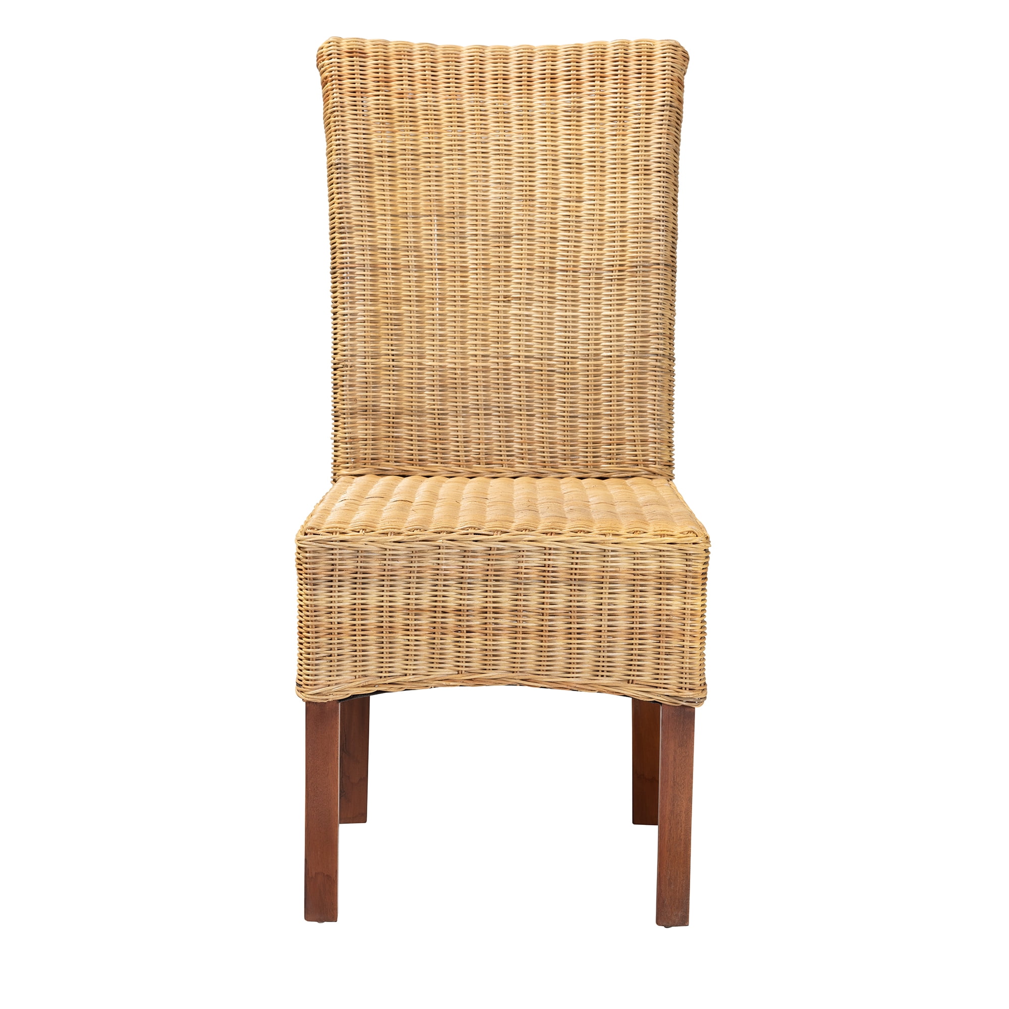 bali & pari Shamara Rattan and Mahogany wood BOHO Dining Chair, Natural Brown