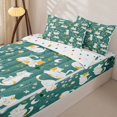 thumbnail image 3 of Manfei Funny Cat Zipper Twin Comforter Sets with Fitted Sheet and 2 Pillowcases, Kawaii Pet Animal Zipper Bedding Set, Teal Green, Polkadot Reversible, 4pcs, 3 of 7