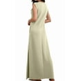 thumbnail image 3 of Women's Summer Maxi Dress Long Casual Loose Fit Round Neck Wrinkle-Free with Pockets Side Slit Khaki S, 3 of 9