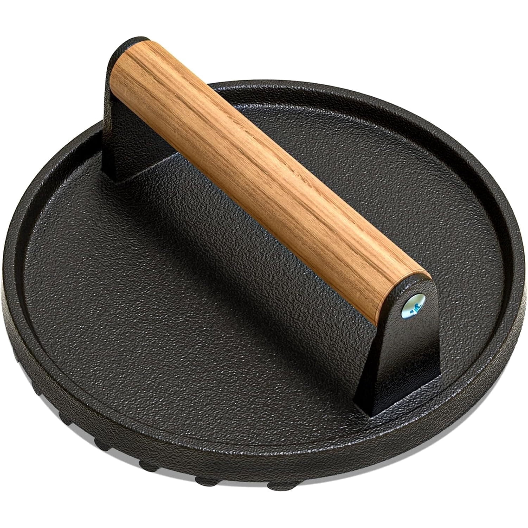 Siloon Burger Press, 7 Inch Cast Iron Grill Press with Wood Handle for Griddle Cooking, Seared Bacon, Steak and Hamburger