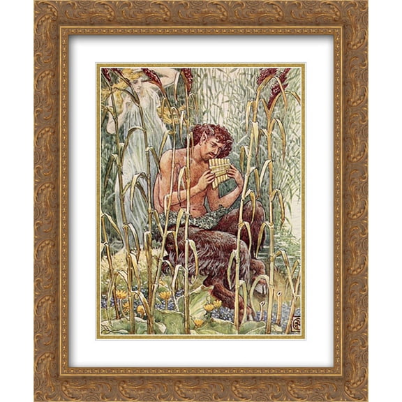 Walter Crane 2x Matted 20x24 Gold Ornate Framed Art Print 'Sweet, piercing sweet was the music of Pan's pipe'
