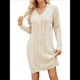 thumbnail image 1 of Vestidos Tipo Suéter Holgados de Otoño con Cuello en V, Larga y por Encima de la Rodilla para Mujer. Albaricoque XXL, 1 of 10