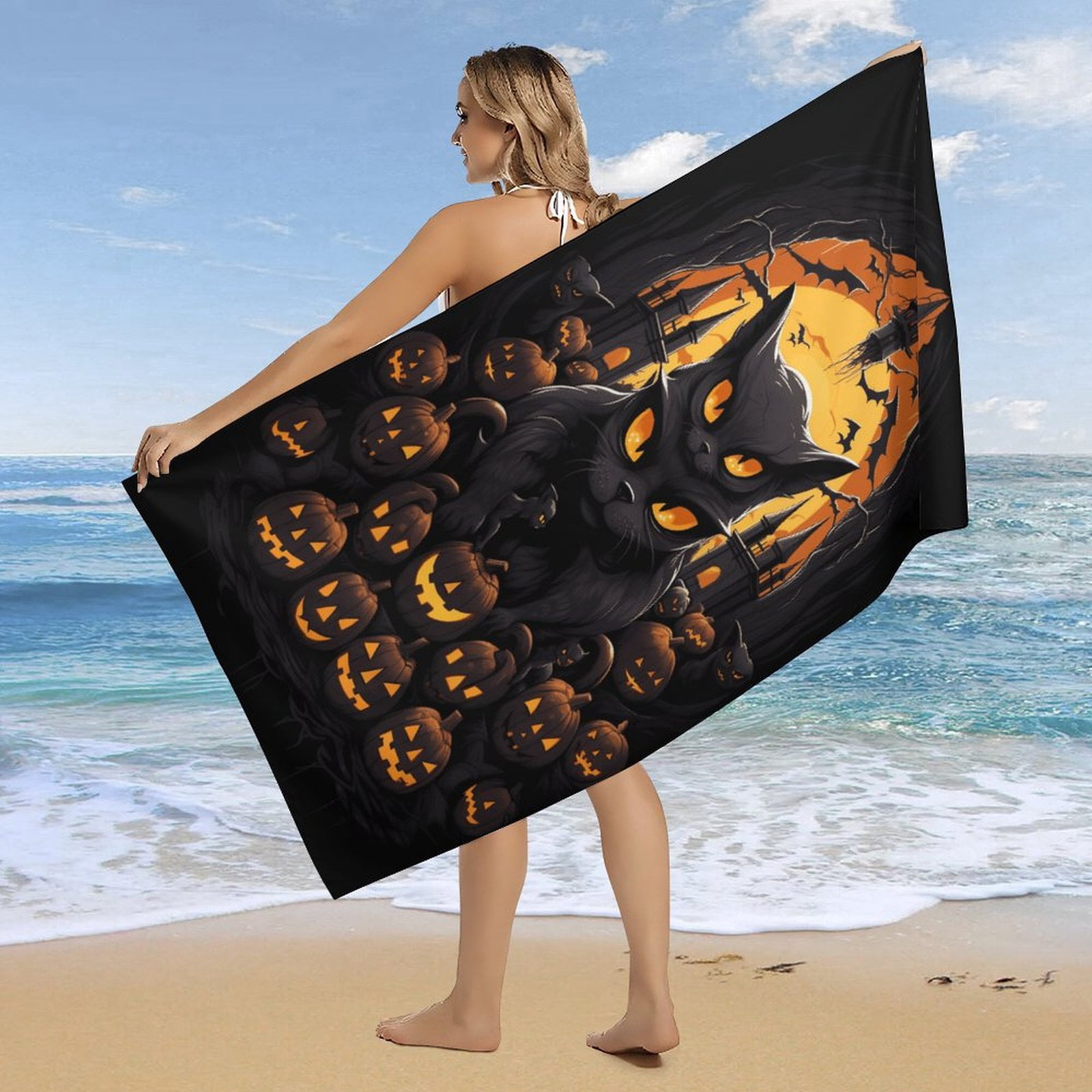 Halloween Scary Night Full Moon Beach Towel – with A Unique Design, Extra Large,XL (32”x 63”) for Kids & Adults