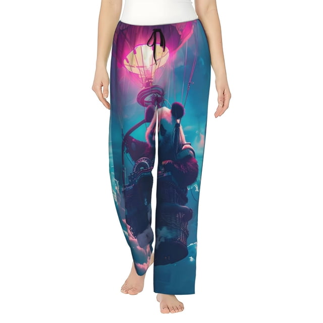 Balery DJ Panda Hot Air Balloon Pantalones de pijama para mujer, pijamas ultraligeros, pantalones de estar por casa-XX-Large