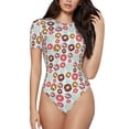 thumbnail image 1 of Fotbe Colorful Donuts Body de Mujer con Cuello Redondo y Mangas Cortas, Sin Mangas Ajustado, Suave, Cómodo y Básico-Large, 1 of 7