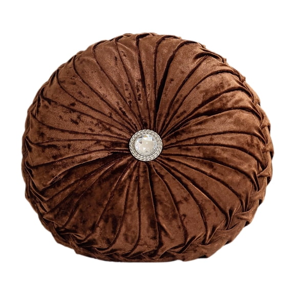 Velvet Round Throw Pillow 13.7 Inch Decorative Soft Pillow for Couch, Bed, Living Room, Bedroom, Stress Relieving, All-Season (Coffee)