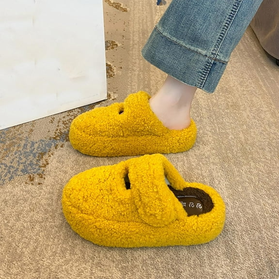 Heisall Women's Sweet & Cool Letter Fuzzy Lined Platform Slippers with Thick Sole, Closed Back House Shoes for Indoor/Outdoor, Multi-Color Cozy Furry Half-Slippers for Fall and Winter
