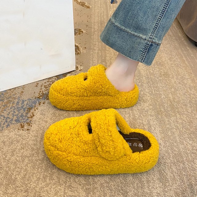 Cameland Women's Sweet And Cool Letters Plus Velvet Thick Sole Height-Increasing Multi-Color Shoes Fall And Winter Style Comfortable Furry Half-Slippers