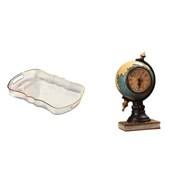 Elegante bandeja de comida con reloj de estatua para baño, dormitorio, oficina, estantería, armario, desayuno y almacenamiento de cosméticos.
