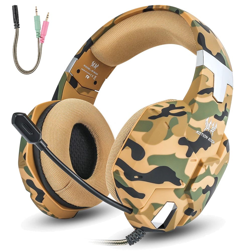 Stereo Gaming Headset for PS4, PC, Xbox One Controller, Noise Cancelling Over Ear Headphones with Mic, LED Light, Bass Surround, Soft Memory Earmuffs for Laptop Mac Nintendo Switch Games