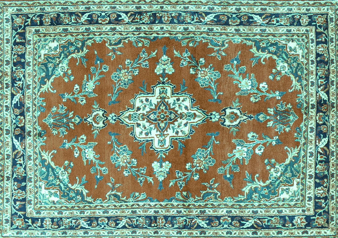 Ahgly Company Indoor Rectangle Medallion Turquoise Blue Traditional ...