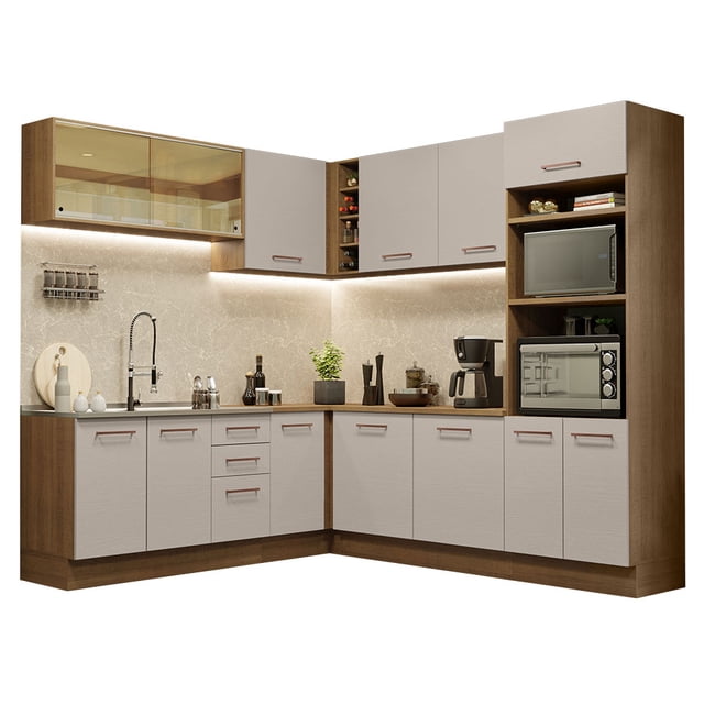 Cocina Integral de Esquina 459cm Agata Madesa 01 Marrón/Crema