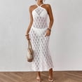 thumbnail image 6 of zaveiop Women's Crochet Backless Halter Cover up Dress Self Tied Sheer Knitted Bikini Coverups (White, XL), 6 of 9