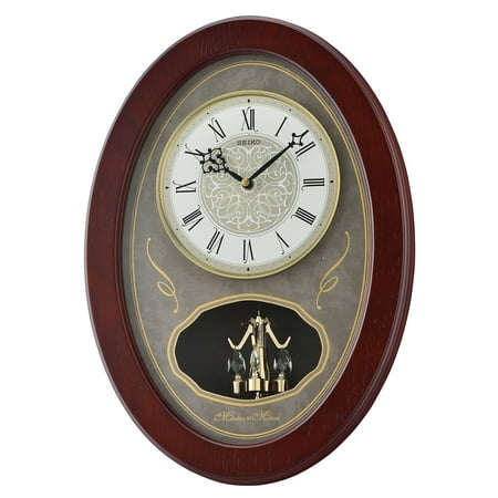 Swarovski Crystal Clocks - Seiko Oval Melody In Motion 17H in. Wall Clock with 4 Swarovski Crystals