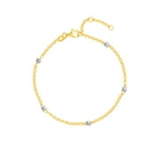 JEWELRY ADDICT 14K Two-Tone Gold 7.25" Adj. 3mm Disco Bead Rolo Chain Bracelet - Women
