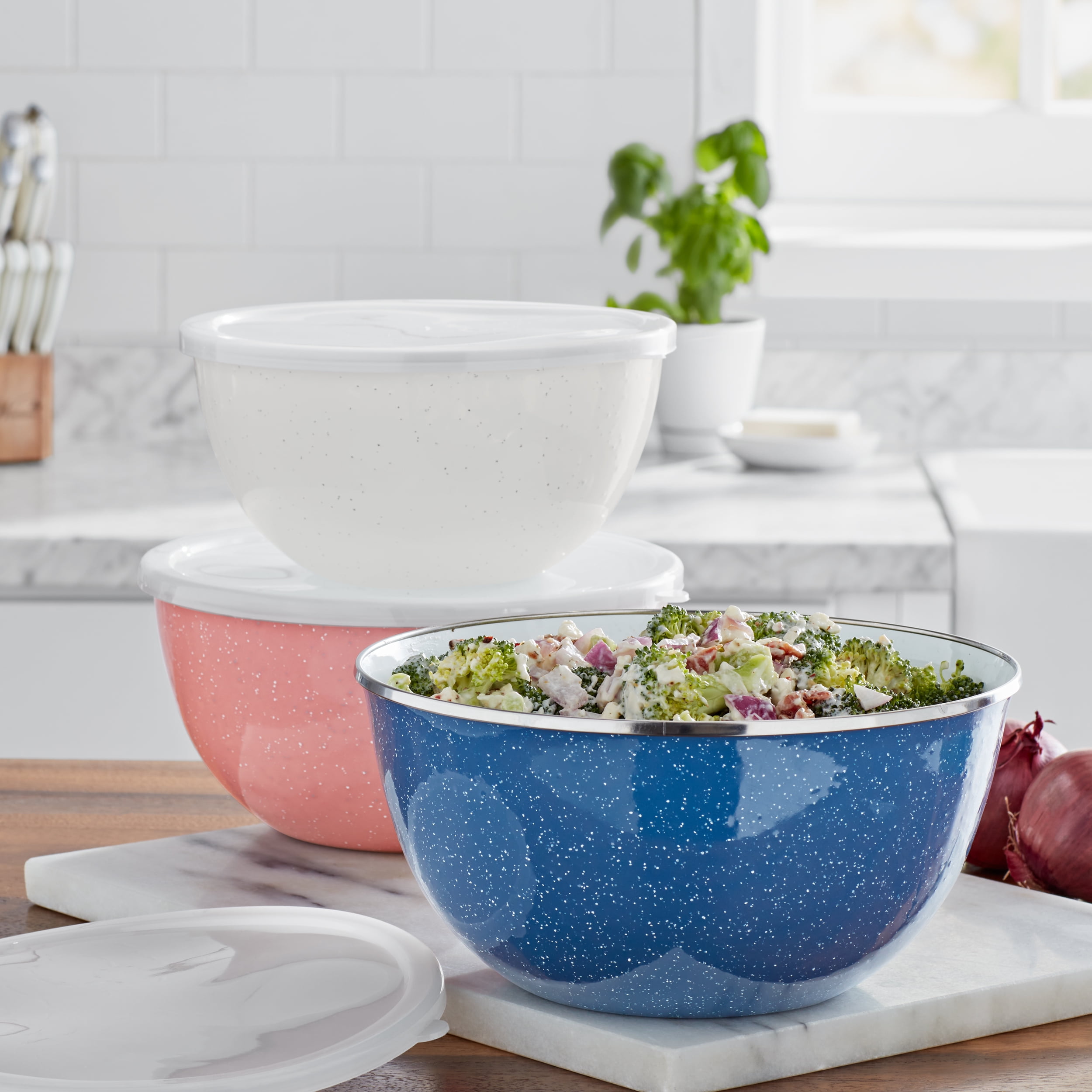 The Pioneer Woman 6-Piece Enamel on Steel Mixing Bowls with Lids