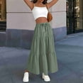 thumbnail image 6 of Women High Waisted Flowy Tiered Linen Skirt Casual Pleated A-Line Beach Long Skirts with Tie Green XXL, 6 of 7