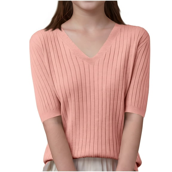 Gpaecead Fall & Winter Solid Color V-Neck Knit Sweaters for Boys and Girls M Pink