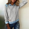 thumbnail image 4 of VISALY Women's Denim Collared Sweatshirt Patchwork Denim Pullover Tops Trendy Long Sleeve Shirts Henley Neck Button Up Tops Casual Lightweight Casual Fall Loose Sweatshirt Basic Tee Shirts Grey L, 4 of 7