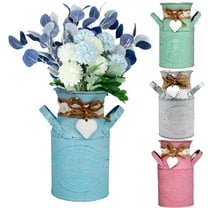 Visland Rustic Galvanized Vase Decor Flower Holder Green Metal Pitcher Vintage Jug Farmhouse Decor for Kitchen Bathroom