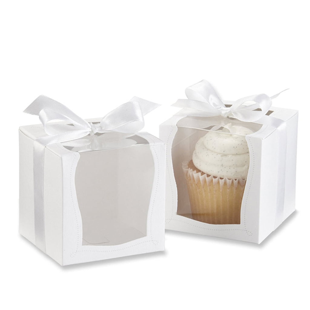 12x White Paper Cake Cupcake Boxes with Holder Bakery Wedding Party Favor