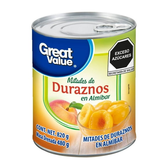 Duraznos Great Value mitades en almíbar 820 g