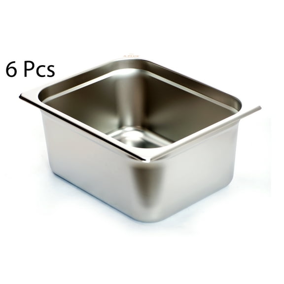 [6 Pack] 1/2 Size 6 inch Anti-Jam 24 Gauge Steam Table Pan NSF Stainless Steel