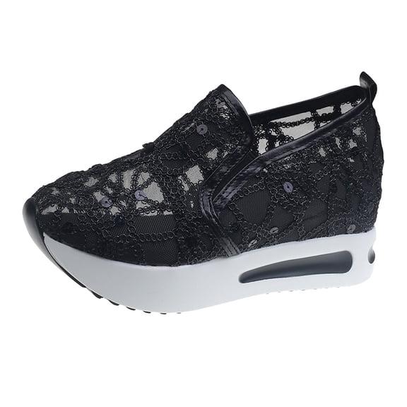 YLYL Women's Fashion Platform Sneakers Mesh Floral Embroidery Breathable Comfortable Casual Slip on Work Walking Wedge Shoes
