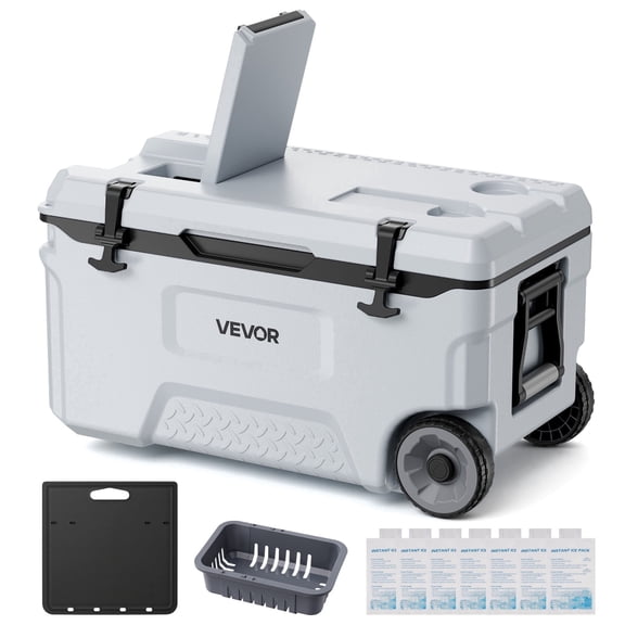 VEVOR Hard Cooler, 52QT Portable Rolling Cooler with Wheels, Leak-Resistant Coolbox Keeps Contents Cool for 48 Hours, Ice Retention Insulated Chests, Ultra-Light for Outdoor Picnics, Grill, Camping