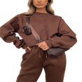 thumbnail image 2 of Femmes Sweat-Shirt Ensemble Manches Longues Col Rond Pantalons de Survêtement Ensemble Solide Activewear Set, 2 of 5