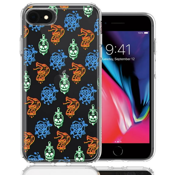 MUNDAZE For Apple iPhone 6/7/8/SE Snakes Skulls Roses Design Double Layer Phone Case Cover