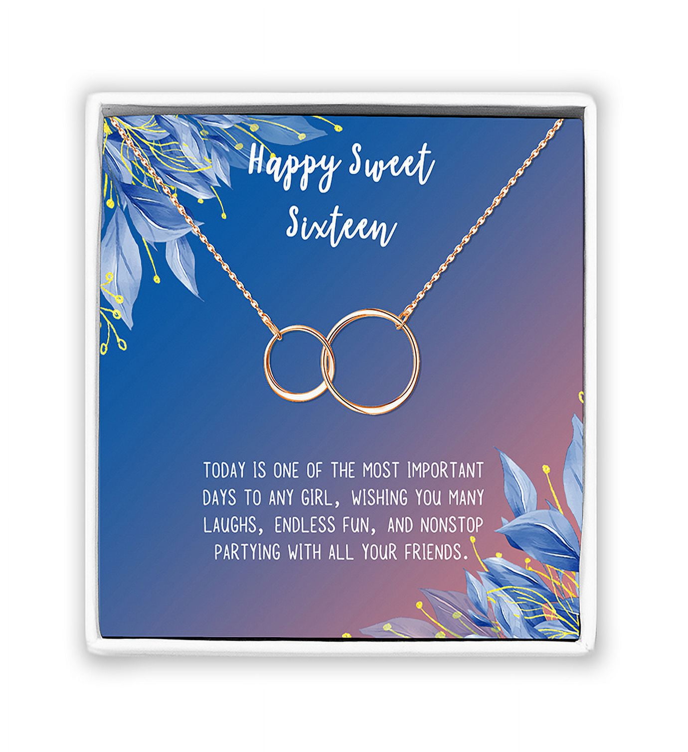 Anavia Happy Sweet Sixteen Necklace, 16th Birthday Card Gift, Daughter Birthday Present, Sweet 39 necklace for Girl-[Rose Gold Infinity Double Ring,Blue-Orange Gift Card]