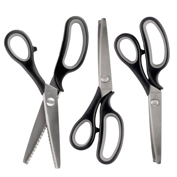JubileeYarn Professional Grade Pinking Shears - 9" Serrated Stainless Steel - Black & Grey - 3 Units