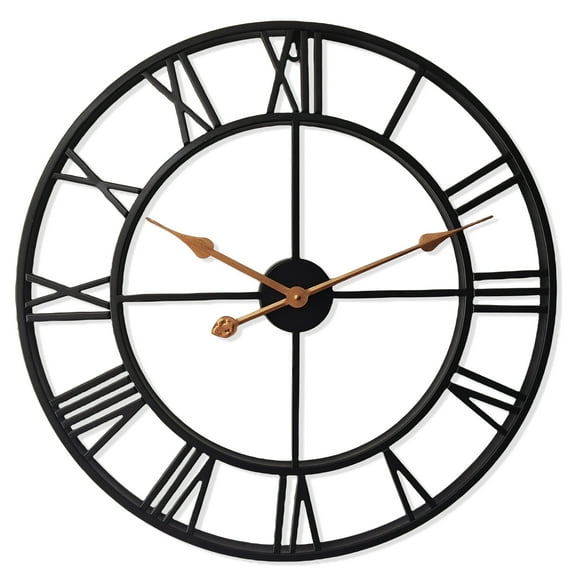 Large Metal Wall Clock 24" Cutout Decorative wall clocks Analog Clocks for Living Room Steampunk Black
