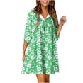 thumbnail image 2 of Floral Mini Dress Womens Summer Trendy Half Sleeve Lace-up Keyhole Neck Loose Babydoll FLowy Short Dress (S, Green), 2 of 5